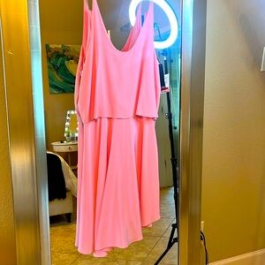 100% Silk. Gorgeous light pink dress. Light weight.